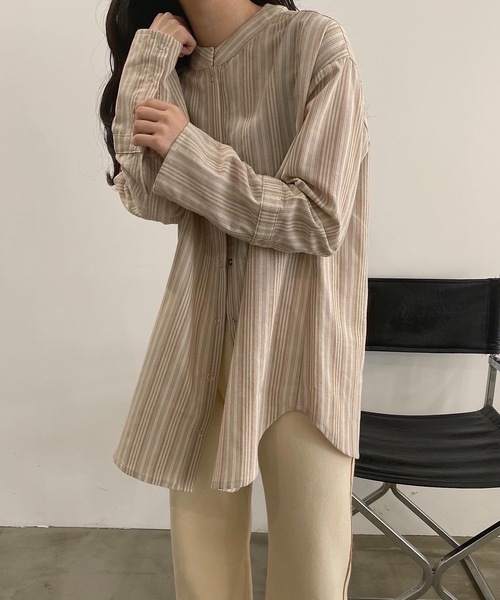 lawgy（ラウジー）の「long cuffs stripe shirt（シャツ/ブラウス・レディース・ベージュ系2/ベージュ系1・FREE）」の19枚目の写真