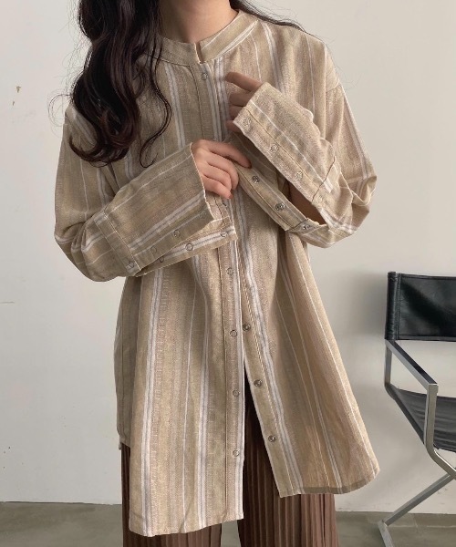 lawgy（ラウジー）の「long cuffs stripe shirt（シャツ/ブラウス・レディース・ベージュ系2/ベージュ系1・FREE）」の13枚目の写真