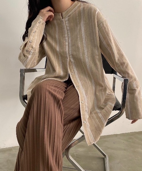 lawgy（ラウジー）の「long cuffs stripe shirt（シャツ