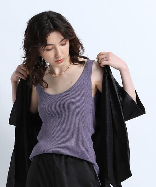 eL（エル）の「【eL】12G Rib Tank Top/949653（タンクトップ・レディース・ブラック/ベージュ/パープル・FREE）」の3枚目の写真