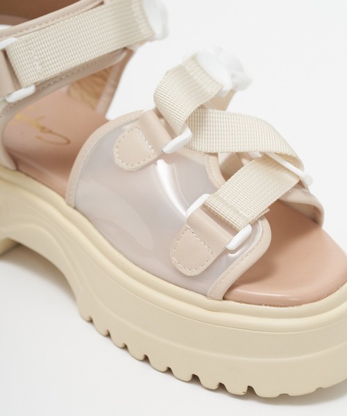 AS KNOW AS PINKY（アズノゥアズピンキー）の「クリアとテープスポサン（サンダル・レディース・ブラック/ベージュ・M/L）」の11枚目の写真