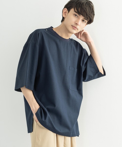 Rocky Monroe（ロッキーモンロー）の「綿麻 レーヨン オーバーサイズ 無地 BIGTシャツ（Tシャツ/カットソー・メンズ・ライトグレー/キナリ/カーキ/ライトベージュ/ブラック/ネイビー・M/L/XL）」の6枚目の写真