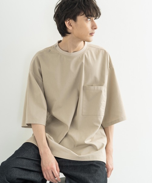 Rocky Monroe（ロッキーモンロー）の「綿麻 レーヨン オーバーサイズ 無地 BIGTシャツ（Tシャツ/カットソー・メンズ・ライトグレー/キナリ/カーキ/ライトベージュ/ブラック/ネイビー・M/L/XL）」の4枚目の写真