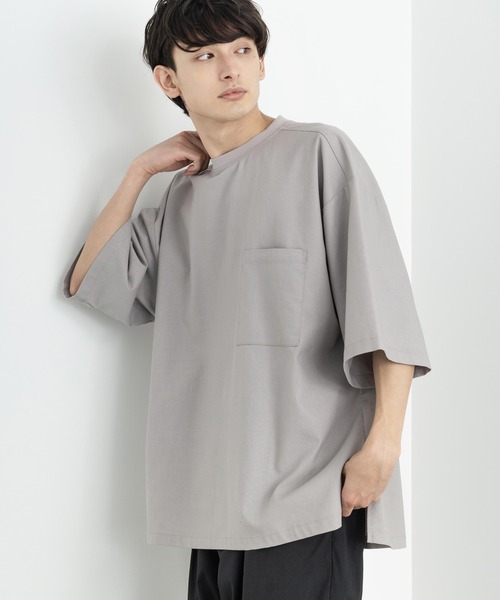 Rocky Monroe（ロッキーモンロー）の「綿麻 レーヨン オーバーサイズ 無地 BIGTシャツ（Tシャツ/カットソー・メンズ・ライトグレー/キナリ/カーキ/ライトベージュ/ブラック/ネイビー・M/L/XL）」の3枚目の写真