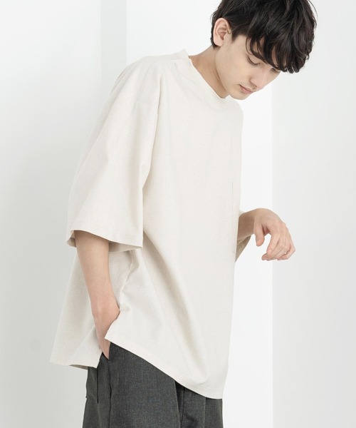 Rocky Monroe（ロッキーモンロー）の「綿麻 レーヨン オーバーサイズ 無地 BIGTシャツ（Tシャツ/カットソー・メンズ・ライトグレー/キナリ/カーキ/ライトベージュ/ブラック/ネイビー・M/L/XL）」の7枚目の写真