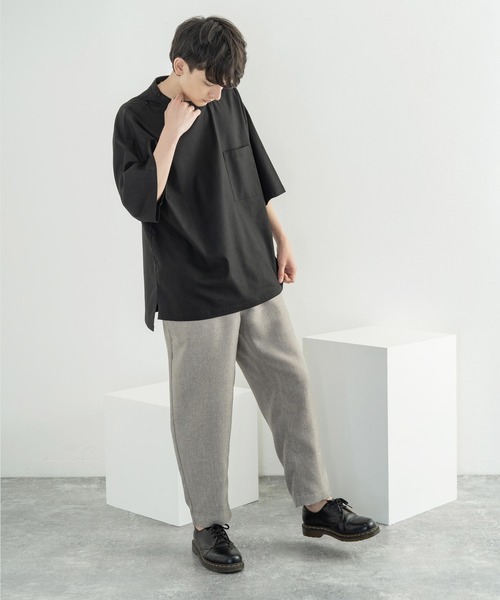 Rocky Monroe（ロッキーモンロー）の「綿麻 レーヨン オーバーサイズ 無地 BIGTシャツ（Tシャツ/カットソー・メンズ・ライトグレー/キナリ/カーキ/ライトベージュ/ブラック/ネイビー・M/L/XL）」の22枚目の写真