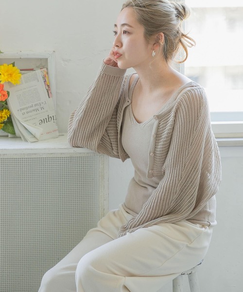 ITEMS URBANRESEARCH（アイテムズ アーバンリサーチ）の「インナーセットショート丈カーディガン（ニット/セーター・レディース・チャコールグレー/ブルー/ベージュ・FREE）」の12枚目の写真