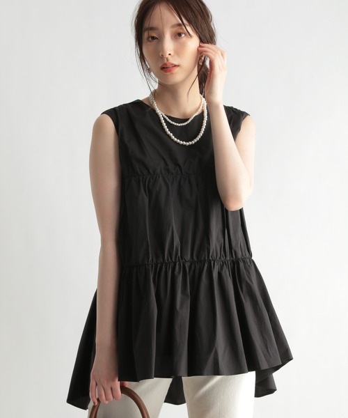 Andemiu（アンデミュウ）の「ギャザーノースリーブブラウス951766（Tシャツ/カットソー・レディース・ライトブルー/ブラック/オフホワイト・FREE）」の2枚目の写真