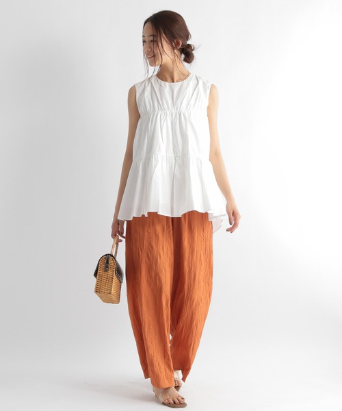 Andemiu（アンデミュウ）の「ギャザーノースリーブブラウス951766（Tシャツ/カットソー・レディース・ライトブルー/ブラック/オフホワイト・FREE）」の14枚目の写真