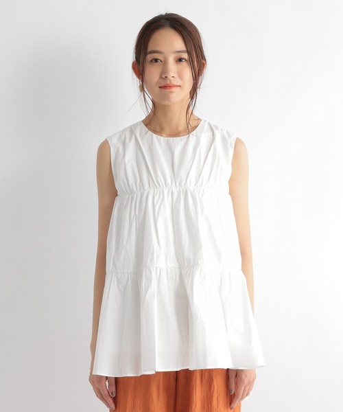 Andemiu（アンデミュウ）の「ギャザーノースリーブブラウス951766（Tシャツ/カットソー・レディース・ライトブルー/ブラック/オフホワイト・FREE）」の15枚目の写真