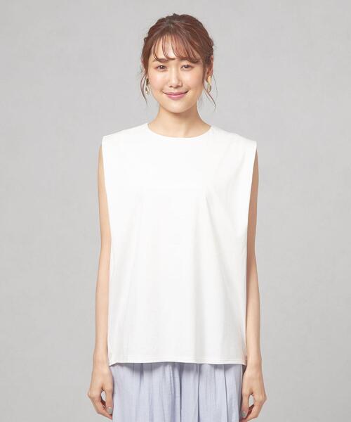 closet story（クローゼットストーリー）の「＜closet story（クローゼットストーリー）＞カタタック ノースリーブ カットソー（Tシャツ/カットソー・レディース・ホワイト/ブラック・FREE）」の6枚目の写真