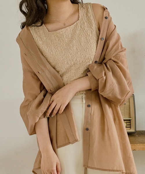 Ambre Neige（アンブルネージュ）の「2WAYシャーリングノースリーブ／【WEB/EC限定商品】（タンクトップ・レディース・ライトグリーン/アイボリー/ライトベージュ・FREE）」の2枚目の写真