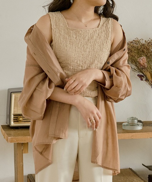 Ambre Neige（アンブルネージュ）の「2WAYシャーリングノースリーブ／【WEB/EC限定商品】（タンクトップ・レディース・ライトグリーン/アイボリー/ライトベージュ・FREE）」の11枚目の写真