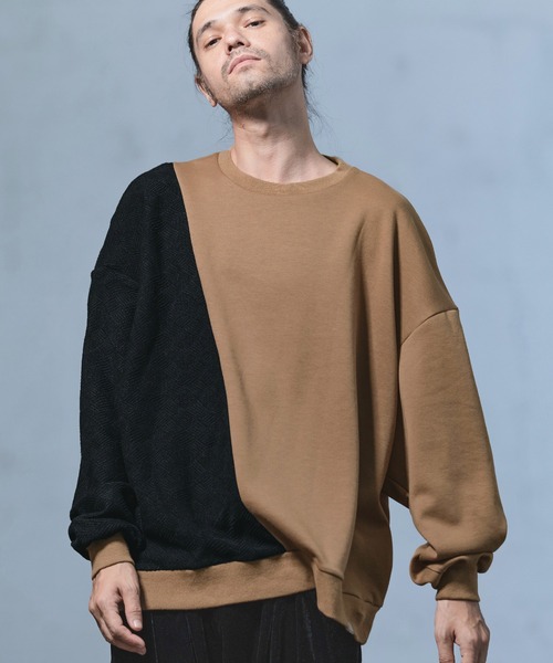ANGENEHM（アンゲネーム）の「mlt3490-Cardboard Knit & Knit sew Switch Pullover (MADE IN JAPAN) プルオーバー（スウェット・メンズ・ブラック×グレー/ベージュ系その他・M/L）」の3枚目の写真
