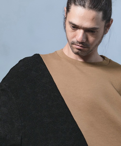 ANGENEHM（アンゲネーム）の「mlt3490-Cardboard Knit & Knit sew Switch Pullover (MADE IN JAPAN) プルオーバー（スウェット・メンズ・ブラック×グレー/ベージュ系その他・M/L）」の4枚目の写真