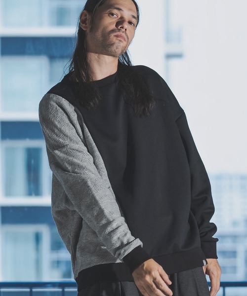 ANGENEHM（アンゲネーム）の「mlt3490-Cardboard Knit & Knit sew Switch Pullover (MADE IN JAPAN) プルオーバー（スウェット・メンズ・ブラック×グレー/ベージュ系その他・M/L）」の6枚目の写真