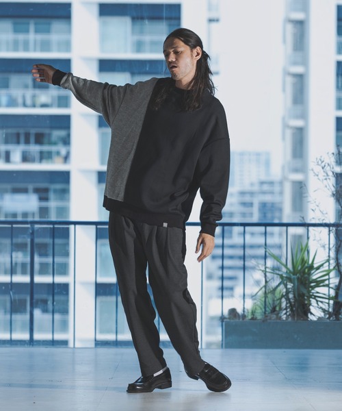ANGENEHM（アンゲネーム）の「mlt3490-Cardboard Knit & Knit sew Switch Pullover (MADE IN JAPAN) プルオーバー（スウェット・メンズ・ブラック×グレー/ベージュ系その他・M/L）」の9枚目の写真
