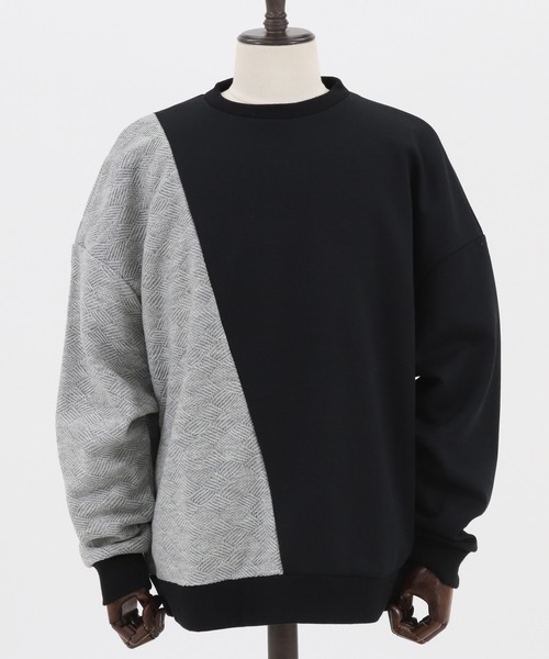 ANGENEHM（アンゲネーム）の「mlt3490-Cardboard Knit & Knit sew Switch Pullover (MADE IN JAPAN) プルオーバー（スウェット・メンズ・ブラック×グレー/ベージュ系その他・M/L）」の13枚目の写真