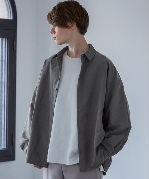 Loose/ルース（ルース）の「モダール合皮ルーズシャツ（シャツ/ブラウス・メンズ・ダークグレー/ブラウン系その他/パープル系その他/グレイッシュブルー・S/M/L）」の2枚目の写真