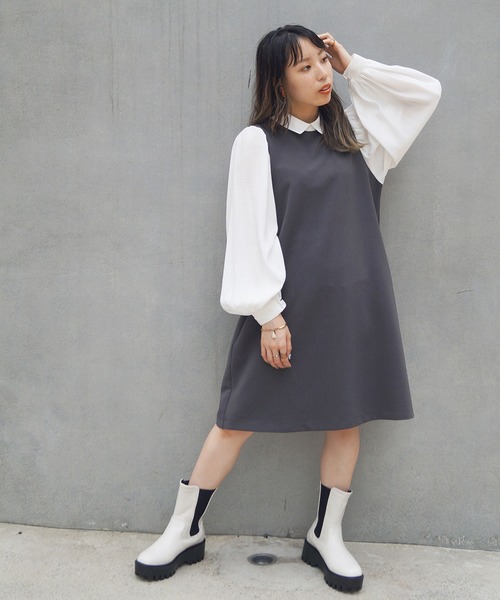 179/WG(イチナナキュウダブルジー)の「衿配色ツイルワンピース(ワンピース・レディース・ブラック/グリーン/パープル・MEDIUM)」の15枚目の写真