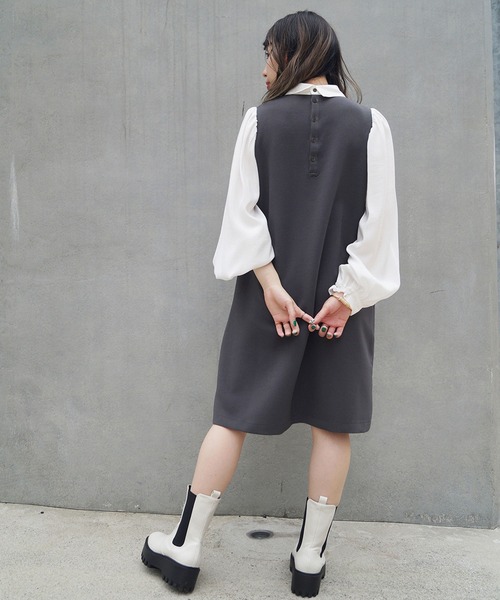 179/WG(イチナナキュウダブルジー)の「衿配色ツイルワンピース(ワンピース・レディース・ブラック/グリーン/パープル・MEDIUM)」の13枚目の写真