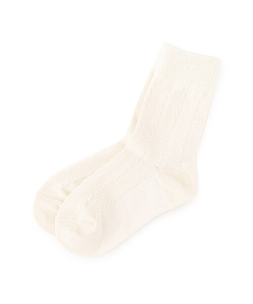 SHOO・LA・RUE（シューラルー）の「◆穿き口シャギーフロートクルーソックス（ソックス/靴下・キッズ・ネイビー/アイボリー/ボルドー・56/59）」の2枚目の写真