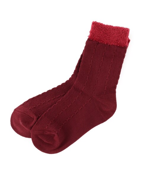 SHOO・LA・RUE（シューラルー）の「◆穿き口シャギーフロートクルーソックス（ソックス/靴下・キッズ・ネイビー/アイボリー/ボルドー・56/59）」の3枚目の写真