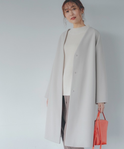 GLOBAL WORK(グローバルワーク)の「軽やかノーカラーコート/947219(ノーカラーコート・レディース・杢グレー/グレー系その他/アッシュブラウン/ブルー系その他/パープル系その他/グリーン系その他7/ブラウン/その他・MEDIUM/LARGE)」の3枚目の写真