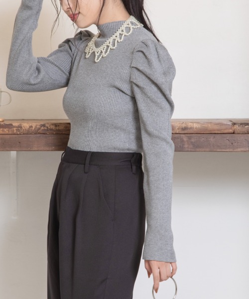 Mysa&Liina（ミーサリーナ）の「デコラタックスリーブハイネックニット（ニット/セーター・レディース・グレー/ブラウン/グリーン/ブラック・M）」の3枚目の写真