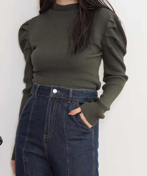 Mysa&Liina（ミーサリーナ）の「デコラタックスリーブハイネックニット（ニット/セーター・レディース・グレー/ブラウン/グリーン/ブラック・M）」の6枚目の写真