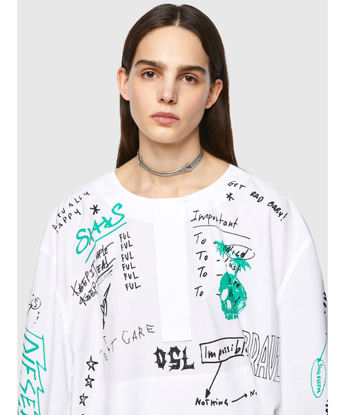 DIESEL（ディーゼル）の「レディース シャツ ブラウス グラフィック 長袖 オーバーサイズ（シャツ/ブラウス・レディース・ホワイト系その他・X-SMALL）」の4枚目の写真