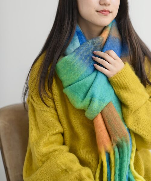 rps（アールピーエス）の「チェック柄ボリュームマフラー（マフラー・レディース・イエロー/グリーン/パープル/マスタード/オレンジ/グレー/ライトグレー/ダークグリーン/ブルー/ダークパープル/ラベンダー/ブラウン・フリー）」の7枚目の写真