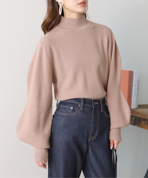 HER CLOSET(ハークローゼット)の「【shemoshelly】もちもちデザインボリュームスリーブハイネックニット(ニット/セーター・レディース・ブラック/アイボリー/ピンクベージュ/モカ/グリーン/ブルーグレー・M)」の13枚目の写真