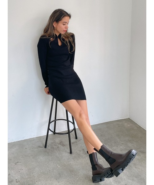 Vicente(ヴィセンテ)の「Keyhole stretch onepiece(ワンピース・レディース・ブラック/ブラウン・FREE)」の6枚目の写真