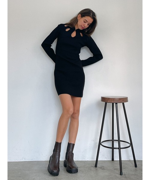 Vicente(ヴィセンテ)の「Keyhole stretch onepiece(ワンピース・レディース・ブラック/ブラウン・FREE)」の4枚目の写真