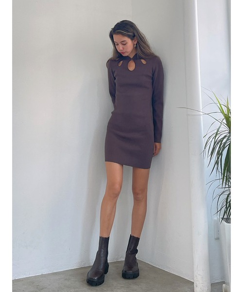 Vicente(ヴィセンテ)の「Keyhole stretch onepiece(ワンピース・レディース・ブラック/ブラウン・FREE)」の8枚目の写真