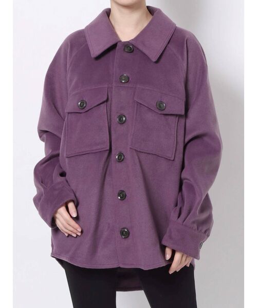 EVRIS(エヴリス)の「フェイクウールシャツ(シャツ/ブラウス・レディース・ブラック/パープル/その他1・FREE)」の2枚目の写真