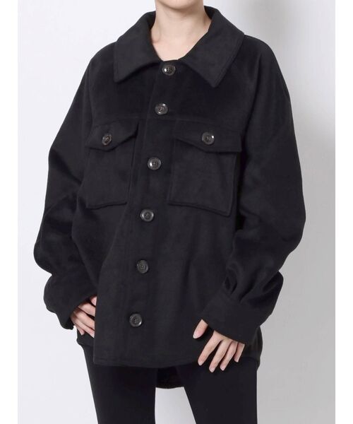 EVRIS(エヴリス)の「フェイクウールシャツ(シャツ/ブラウス・レディース・ブラック/パープル/その他1・FREE)」の1枚目の写真