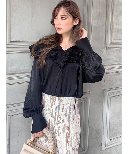 RESEXXY（リゼクシー）の「ボリュームスリーブラッフルブラウス（シャツ/ブラウス・レディース・ホワイト/ブラック/オレンジ・FREE）」の6枚目の写真