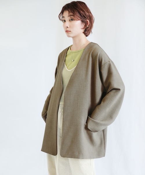 select moca【美品】 ベージュ オーバーサイズ ノーカラー セット Et】ノーカラージャケットサロペットセットアップ – SELECT MOCA