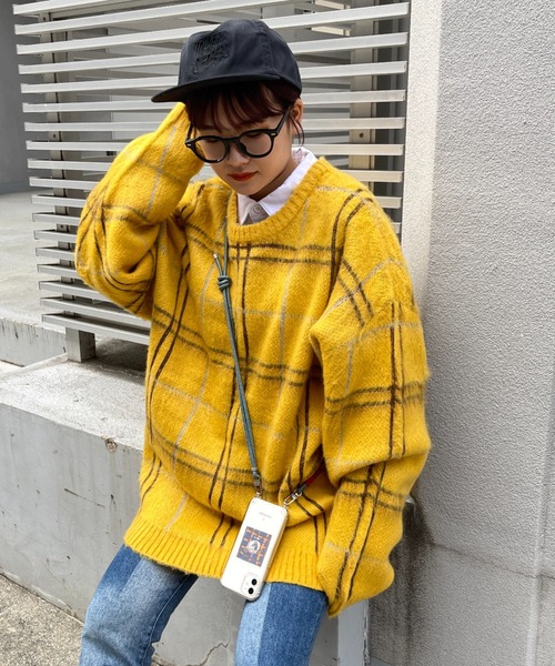 CPCM(シーピーシーエム)の「モヘアタッチチェック柄クルーニット(ニット/セーター・メンズ・マスタード/グリーン/パープル・MEDIUM/LARGE)」の8枚目の写真