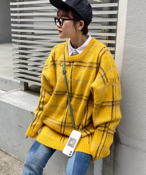 CPCM(シーピーシーエム)の「モヘアタッチチェック柄クルーニット(ニット/セーター・メンズ・マスタード/グリーン/パープル・MEDIUM/LARGE)」の10枚目の写真