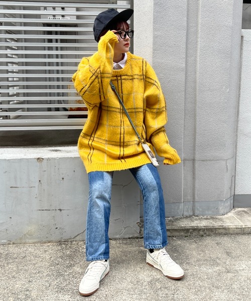 CPCM(シーピーシーエム)の「モヘアタッチチェック柄クルーニット(ニット/セーター・メンズ・マスタード/グリーン/パープル・MEDIUM/LARGE)」の13枚目の写真