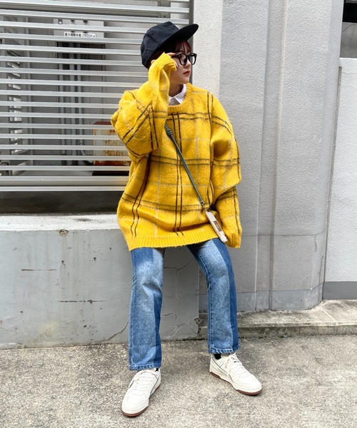 CPCM(シーピーシーエム)の「モヘアタッチチェック柄クルーニット(ニット/セーター・メンズ・マスタード/グリーン/パープル・MEDIUM/LARGE)」の14枚目の写真