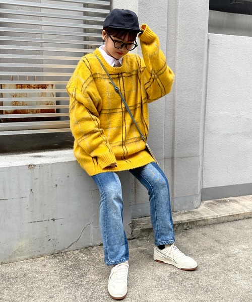 CPCM(シーピーシーエム)の「モヘアタッチチェック柄クルーニット(ニット/セーター・メンズ・マスタード/グリーン/パープル・MEDIUM/LARGE)」の16枚目の写真