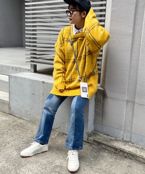 CPCM(シーピーシーエム)の「モヘアタッチチェック柄クルーニット(ニット/セーター・メンズ・マスタード/グリーン/パープル・MEDIUM/LARGE)」の17枚目の写真