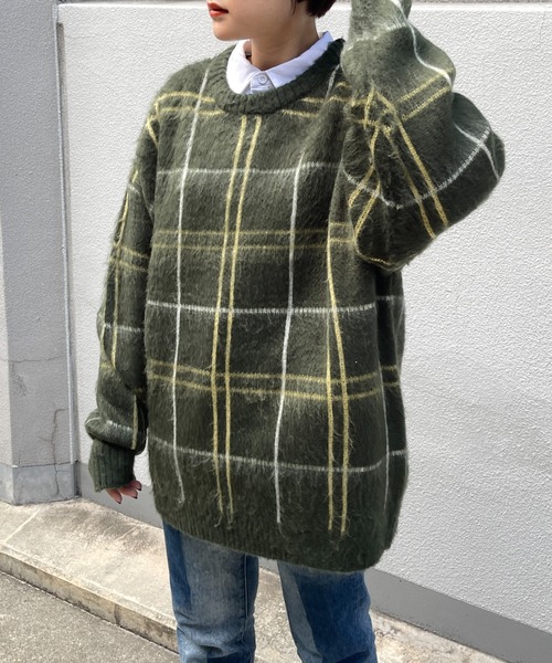 CPCM(シーピーシーエム)の「モヘアタッチチェック柄クルーニット(ニット/セーター・メンズ・マスタード/グリーン/パープル・MEDIUM/LARGE)」の20枚目の写真