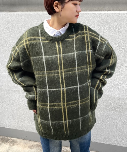 CPCM(シーピーシーエム)の「モヘアタッチチェック柄クルーニット(ニット/セーター・メンズ・マスタード/グリーン/パープル・MEDIUM/LARGE)」の22枚目の写真