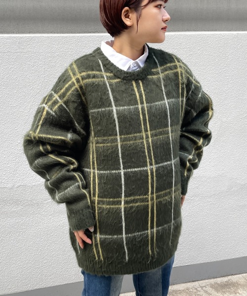 CPCM(シーピーシーエム)の「モヘアタッチチェック柄クルーニット(ニット/セーター・メンズ・マスタード/グリーン/パープル・MEDIUM/LARGE)」の18枚目の写真