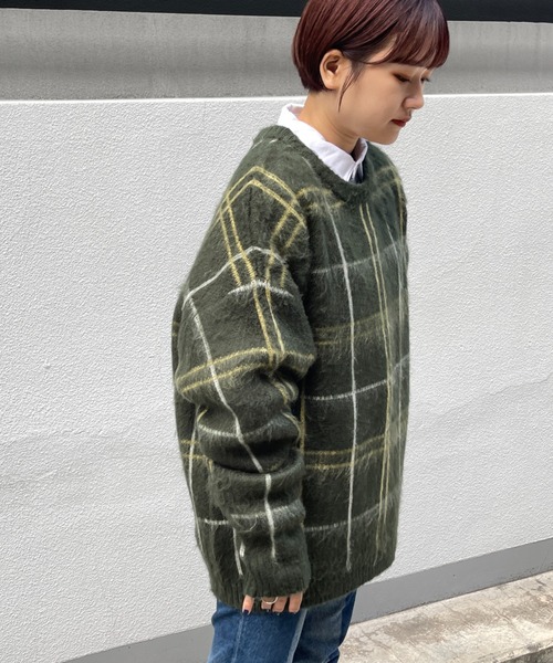 CPCM(シーピーシーエム)の「モヘアタッチチェック柄クルーニット(ニット/セーター・メンズ・マスタード/グリーン/パープル・MEDIUM/LARGE)」の19枚目の写真